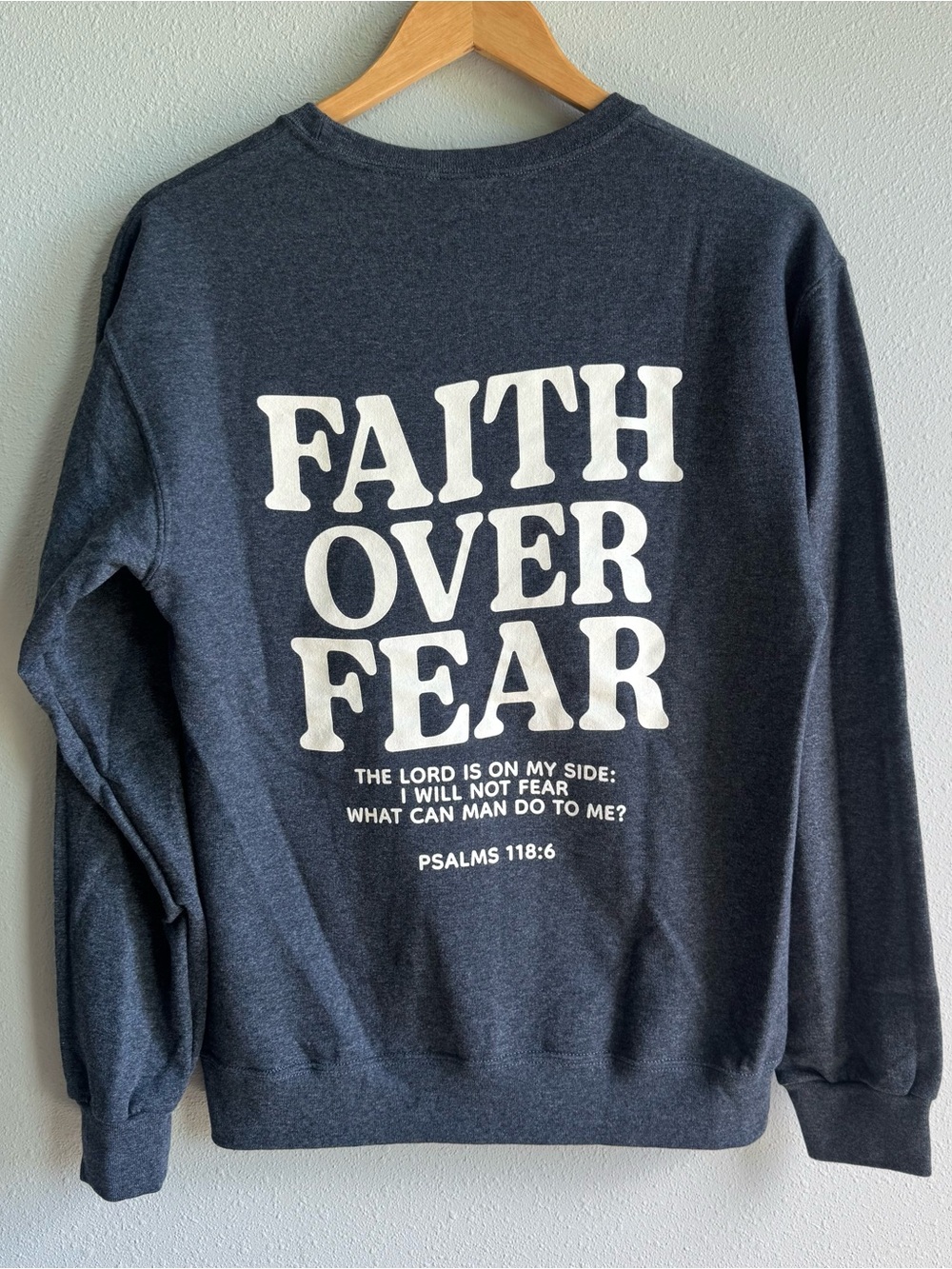 Faith Over Fear Jerzees Crewneck Sweatshirt Charcoal White Scripture Size Small